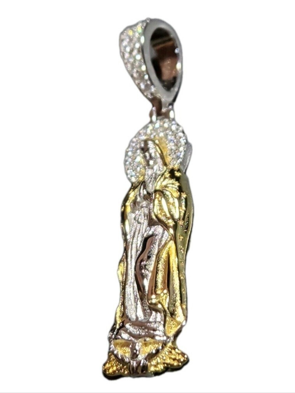 14k Gold Vermeil MOISSANITE Virgin Mary Pendant Over 925 Silver NEW - Picture 5 of 10